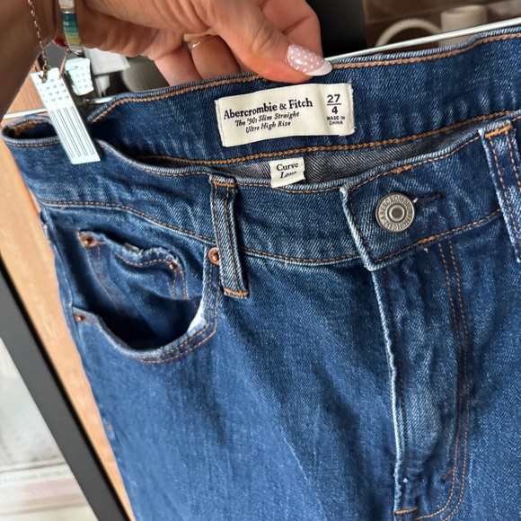 Abercrombie Curve Love Jeans 90s slim straight ultra high rise medium wash raw - Picture 8 of 10